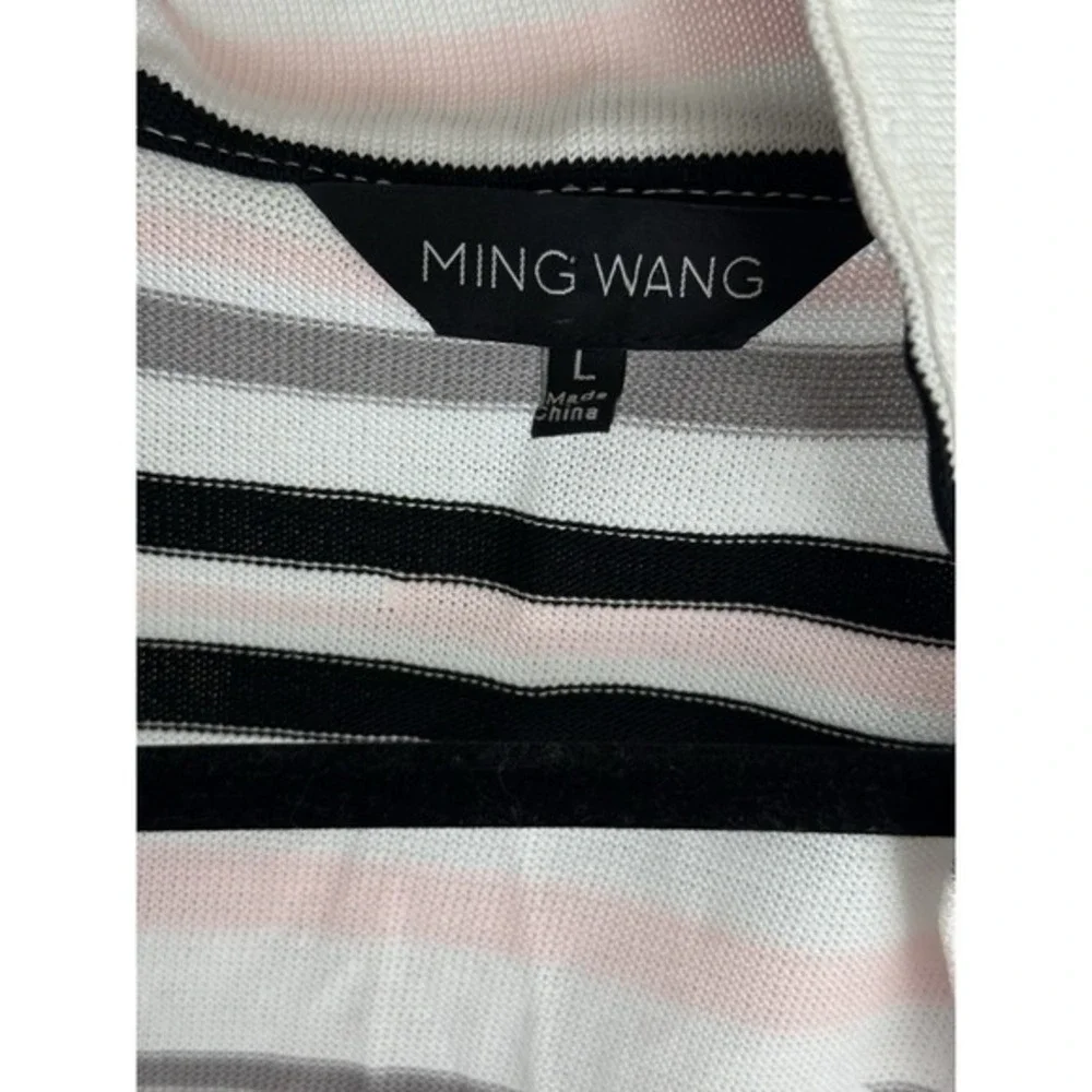 MING WANG Slinky Pink Black‎ White Stripe Open Front Cardigan Size L
